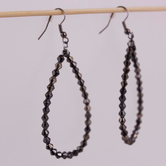 Black Beaded Teardrop Earrings Faceted Jet Dangle Drop Boho Fashion Jewelry  Goo