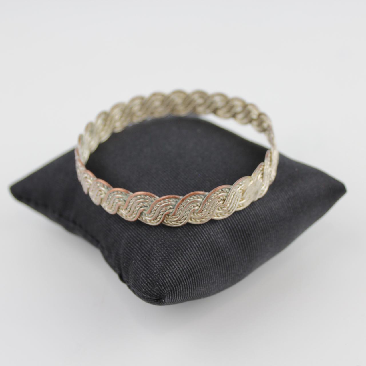 Silver Tone Braided Cuff Bracelet Vintage Style Woven Wire B