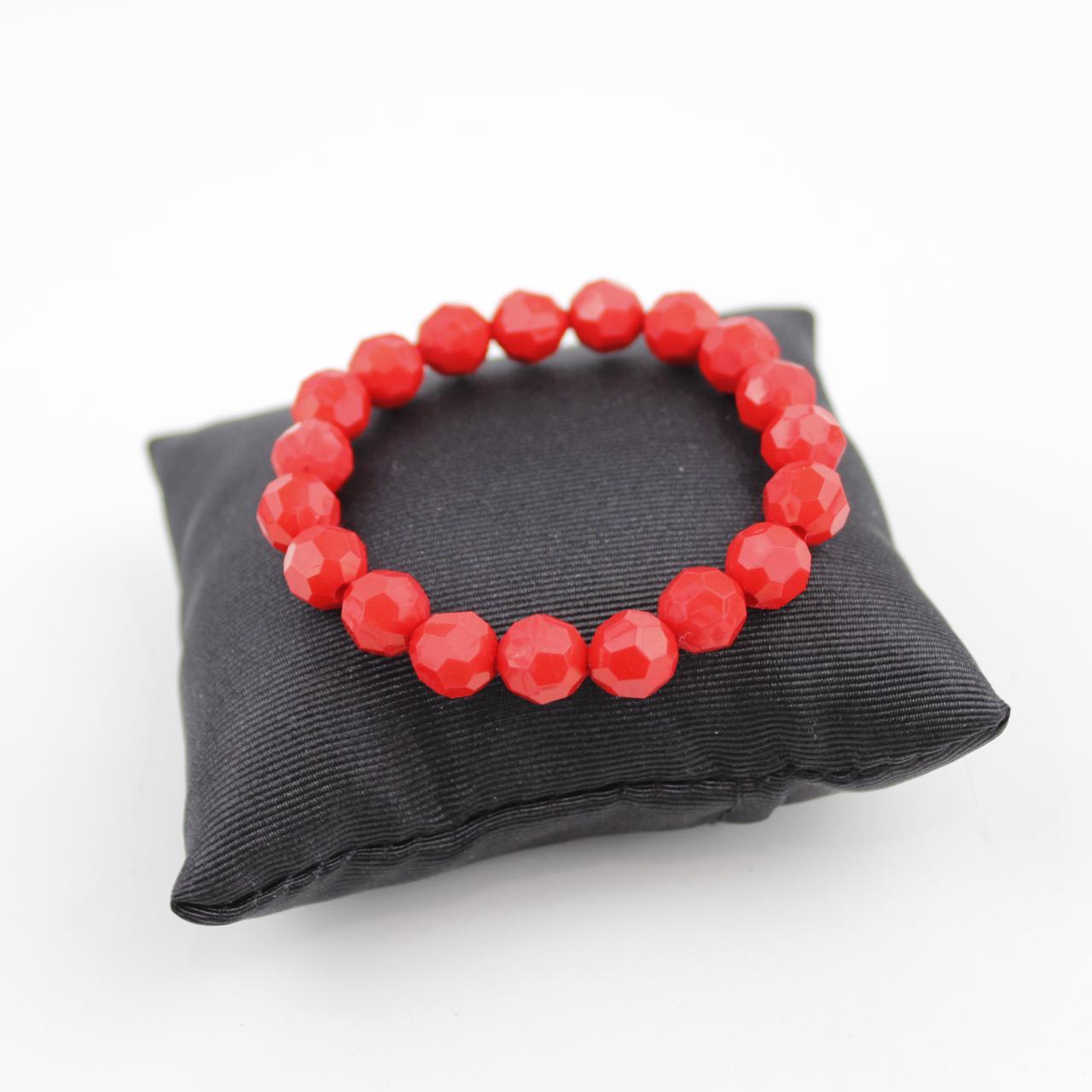 Red Faceted Bead Stretch Bracelet Glass Resin Jewelry Fashio