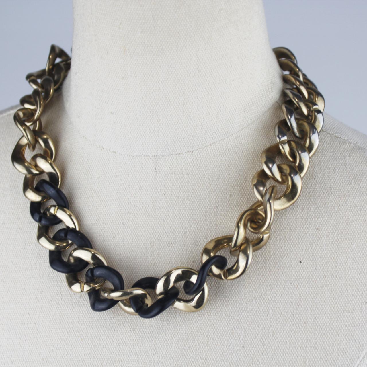 Chunky Statement Necklace Two Tone Gold Black Large Chain Li