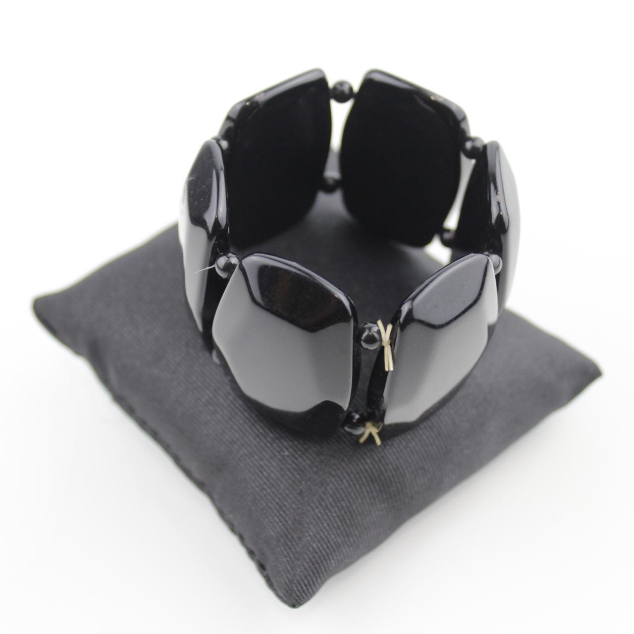 Black Rectangular Bead Stretch Bracelet Glossy Jewelry Fashi