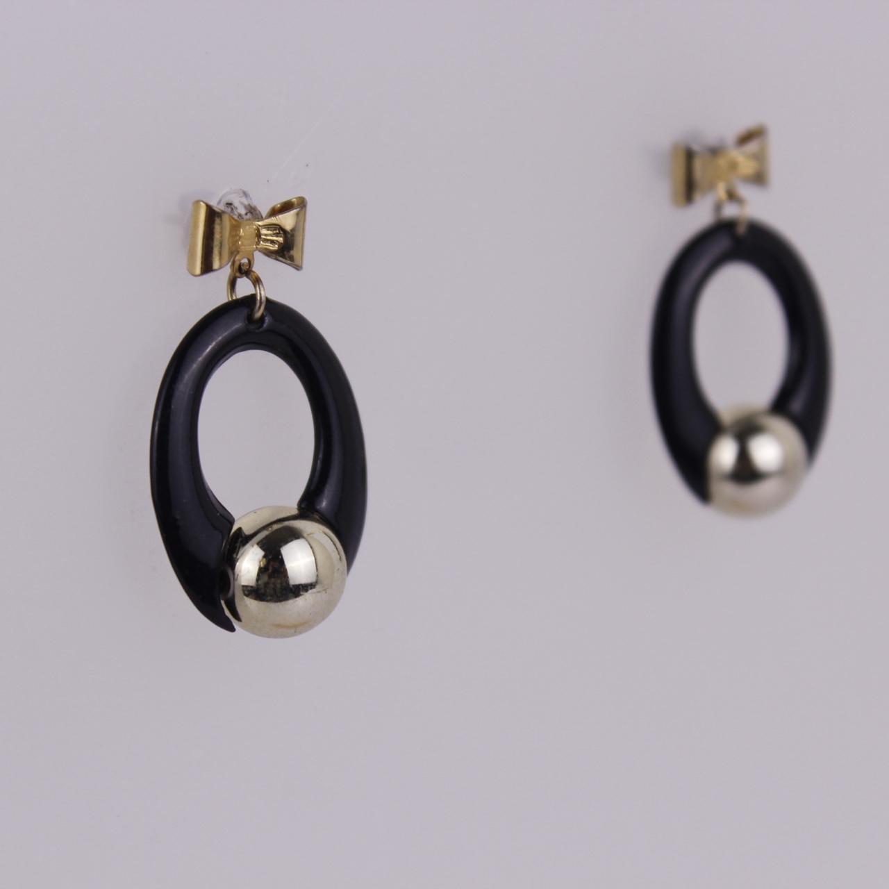 Black Drop Earrings Silver Tone Celtic Knot Leverback Oval Cognac Dangle  Good p