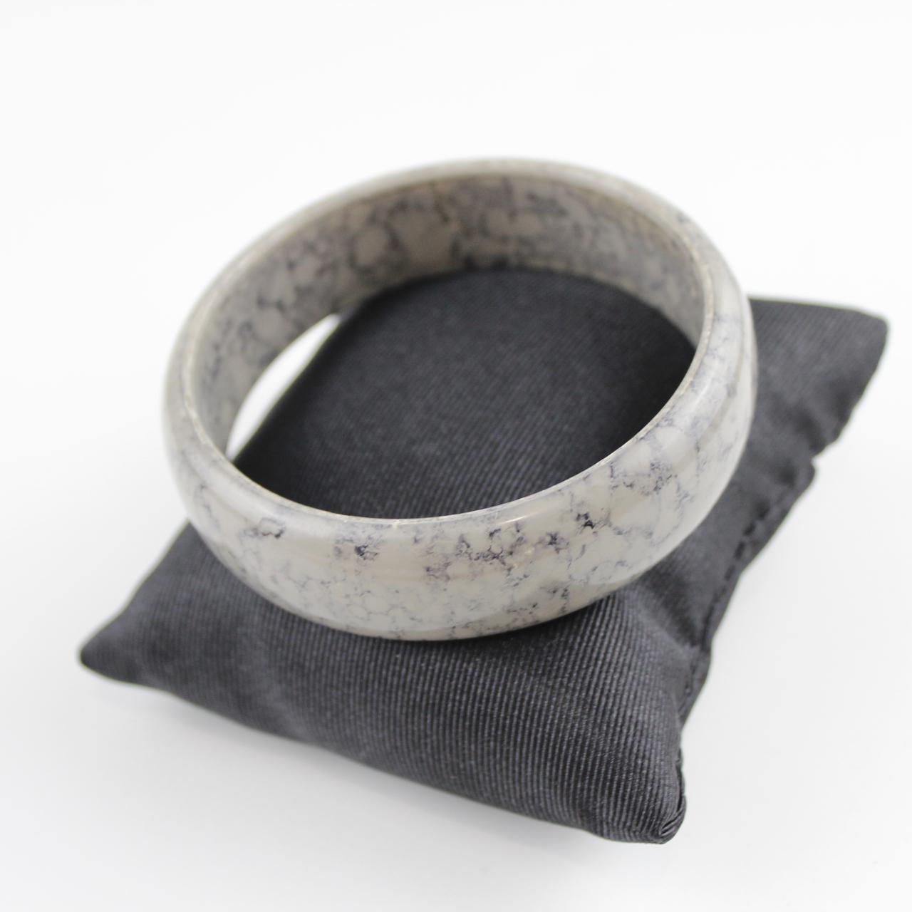 Marbled Gray Ceramic Bangle Bracelet - Unique Textured Stone