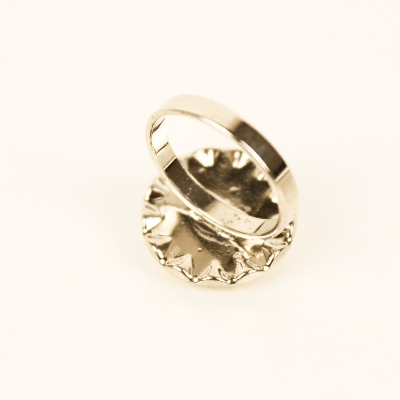 Silver Tone Cocktail Ring Size R Round Cut Clear Cluster Statement Glamour