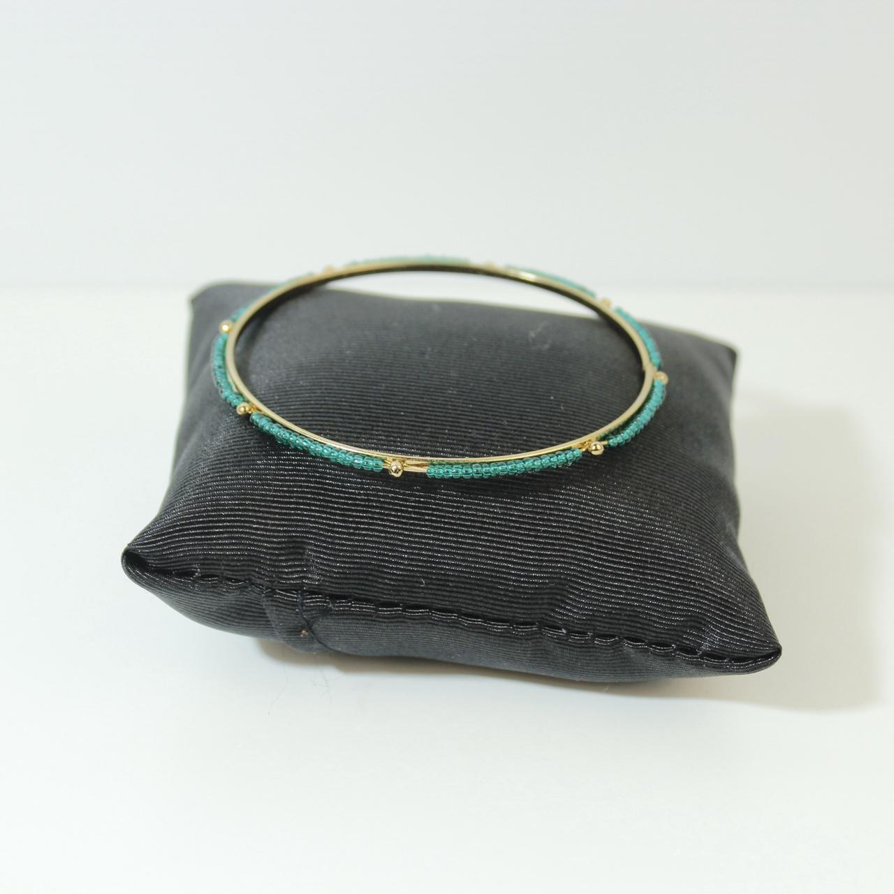 Vintage Teal Enamel Bangle Gold Tone Bracelet Geometric Art Deco Style Statement