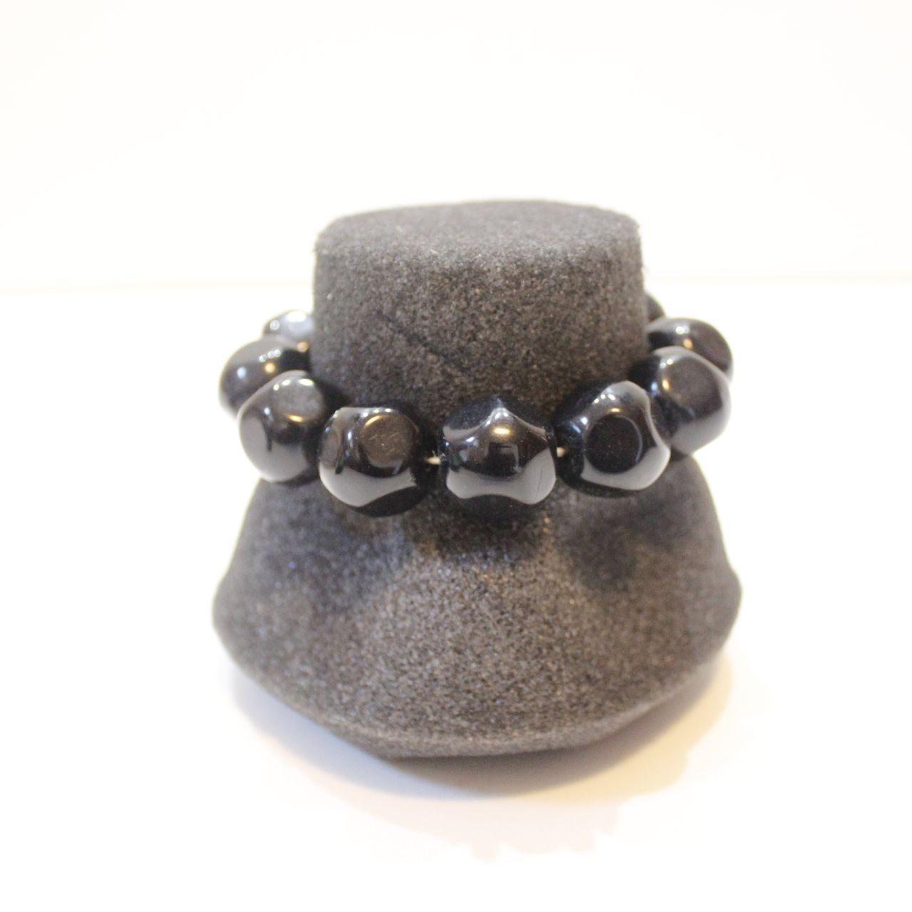 Chunky Black Bead Stretch Bracelet Polished Faceted Statemen
