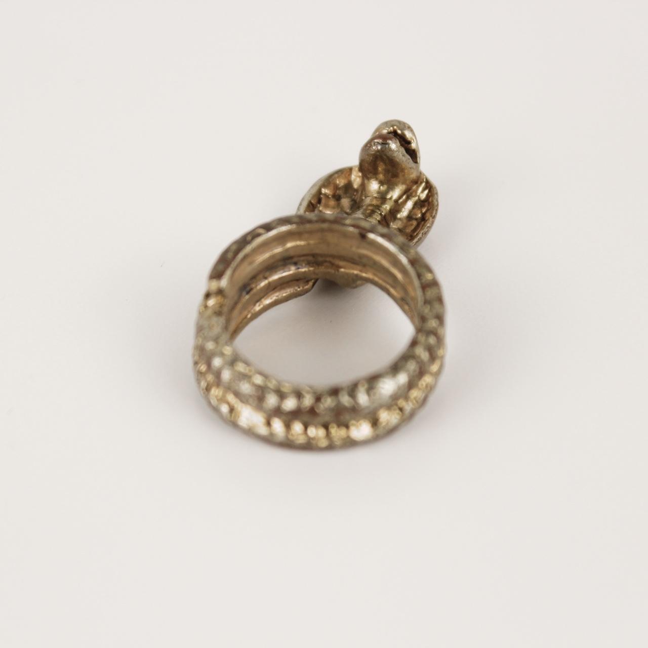 Cobra Snake Ring Brassy tone Textured Coiled Serpent Statement Band Gothic Jewel