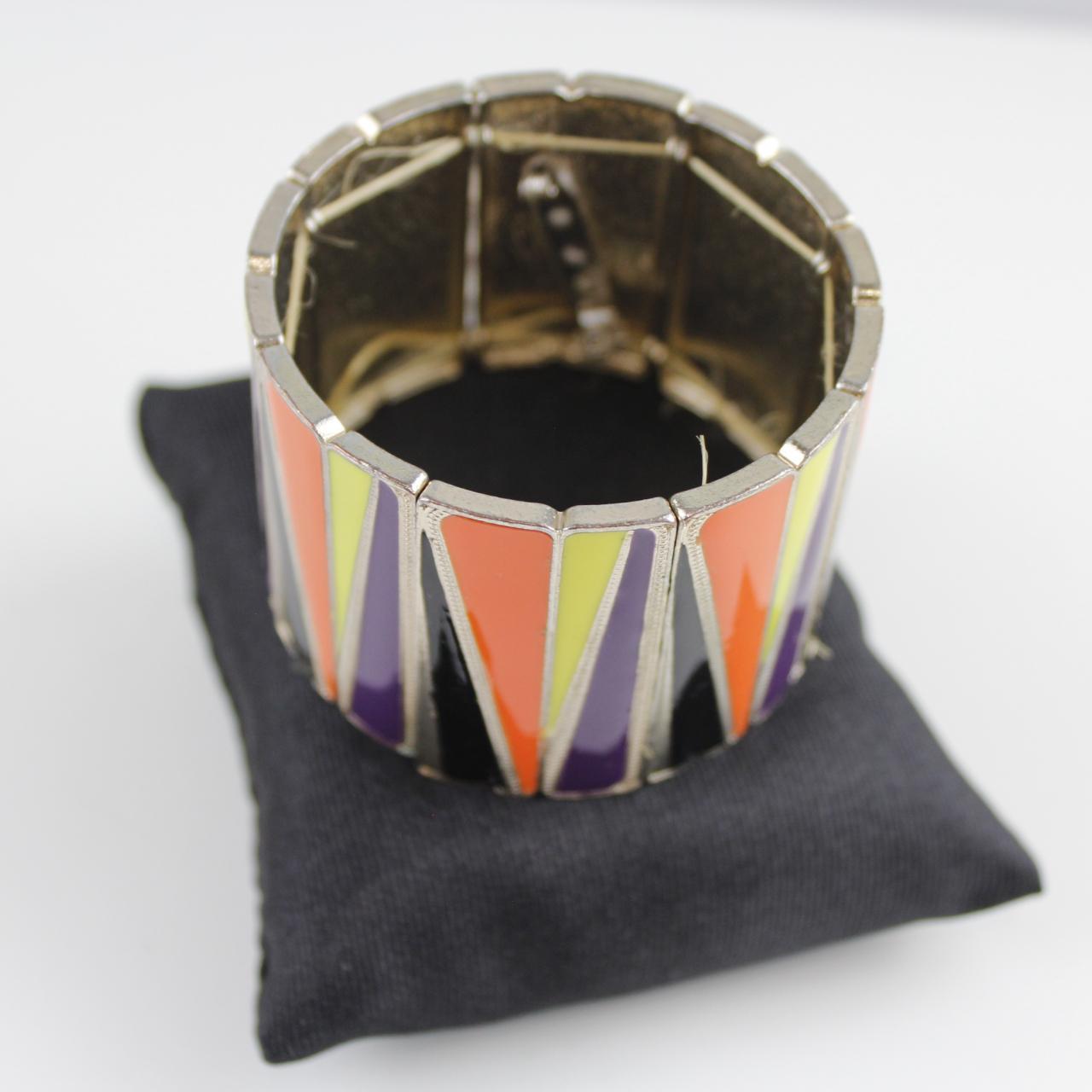 Bold Geometric Orange Yellow Purple Black Enamel Cuff Bracel