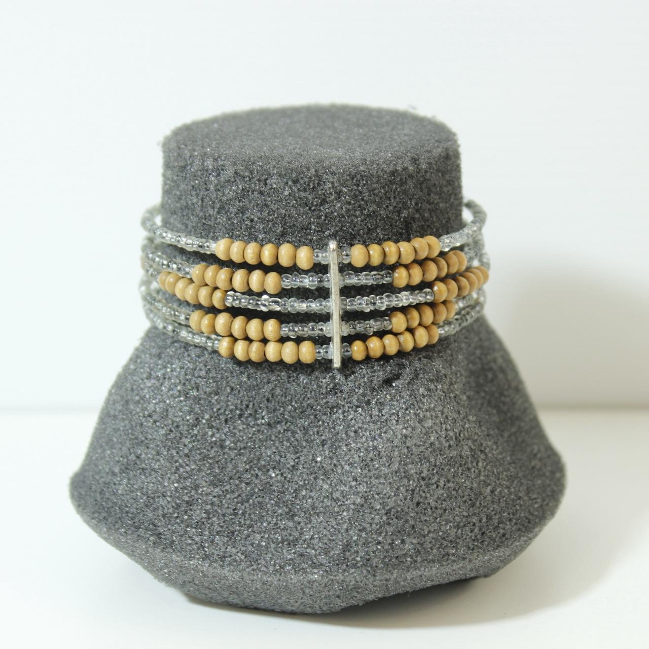 Multi Row Beaded Cuff Bracelet Silver Gold Tone Stacked Statement Coil Wrap