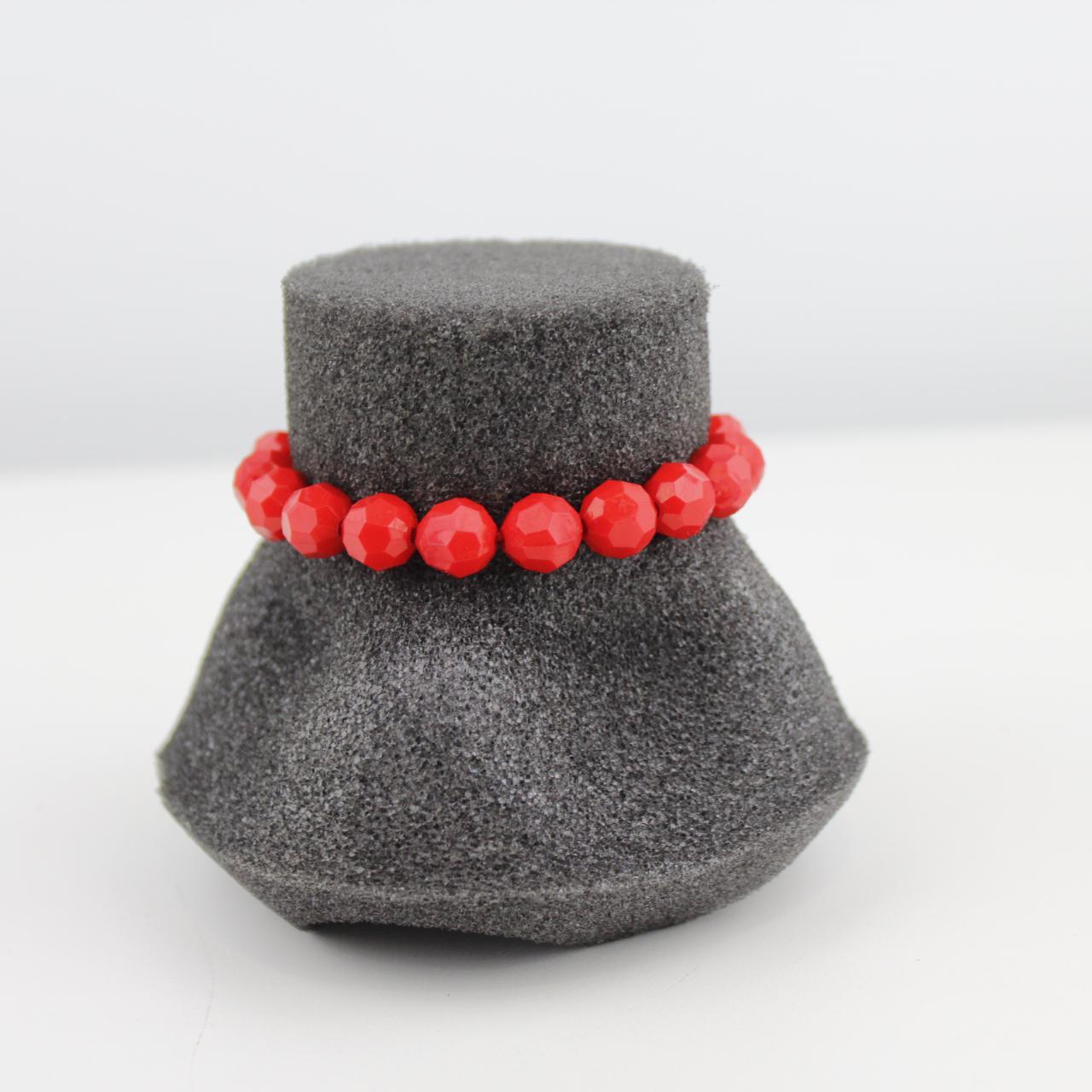 Red Faceted Bead Stretch Bracelet Glass Resin Jewelry Fashio