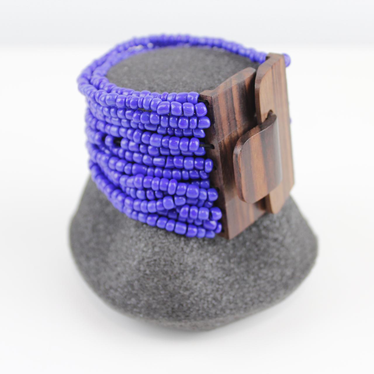 Blue Beaded Bracelet - Multi-Strand - Textured Design - Bold