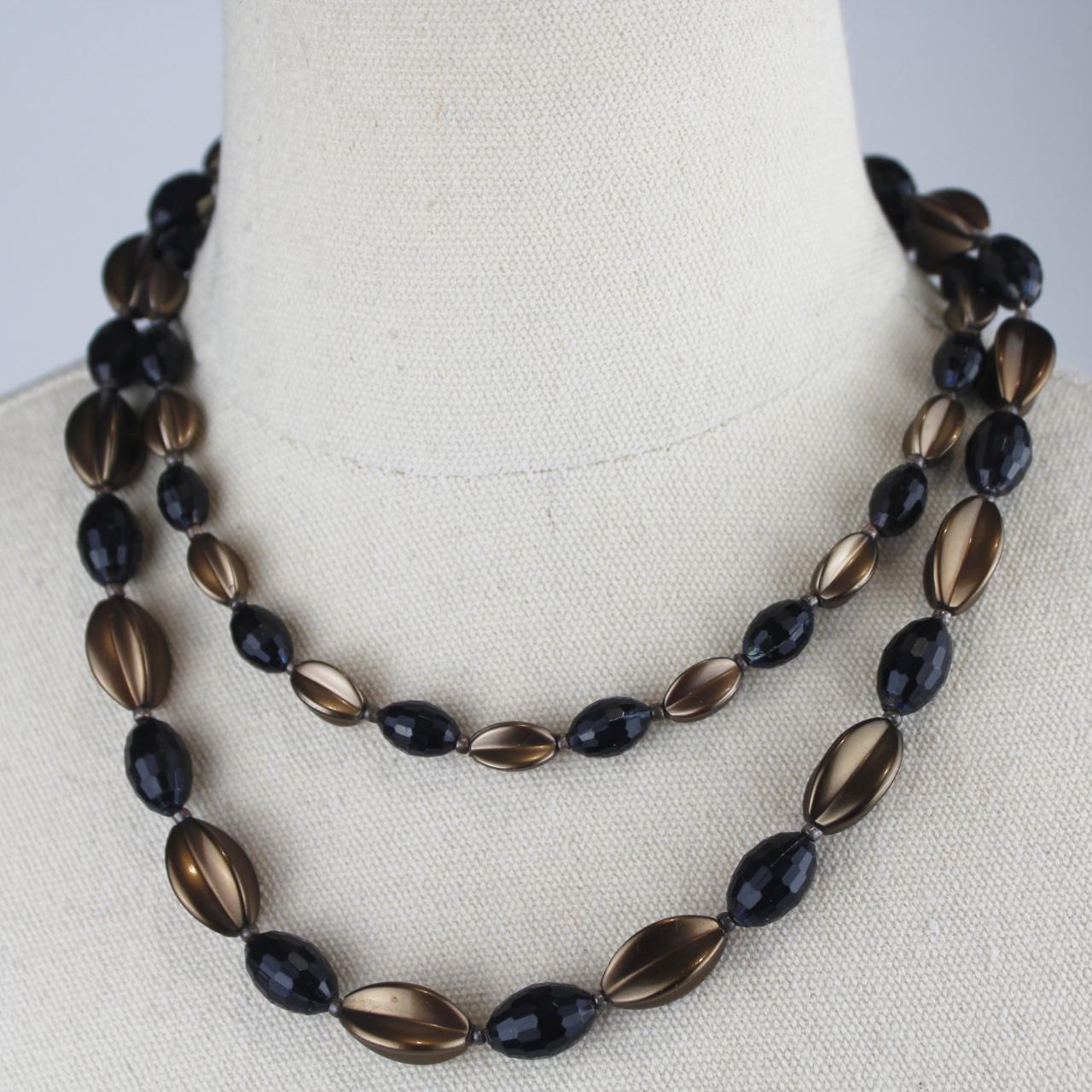 Multi Strand Beaded Necklace Black Bronze Oval Beads Fashion