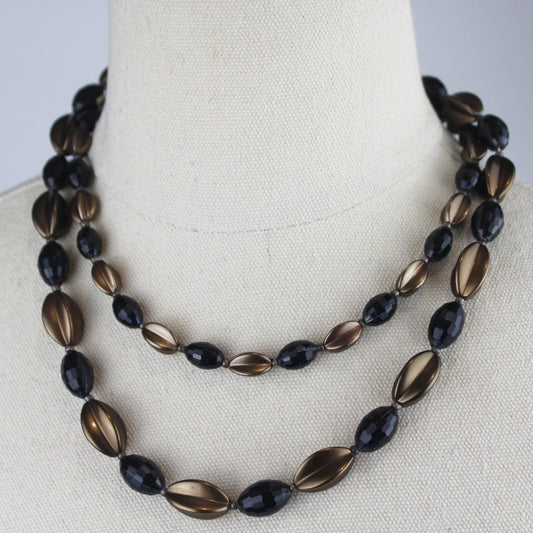 Multi Strand Beaded Necklace Black Bronze Oval Beads Fashion