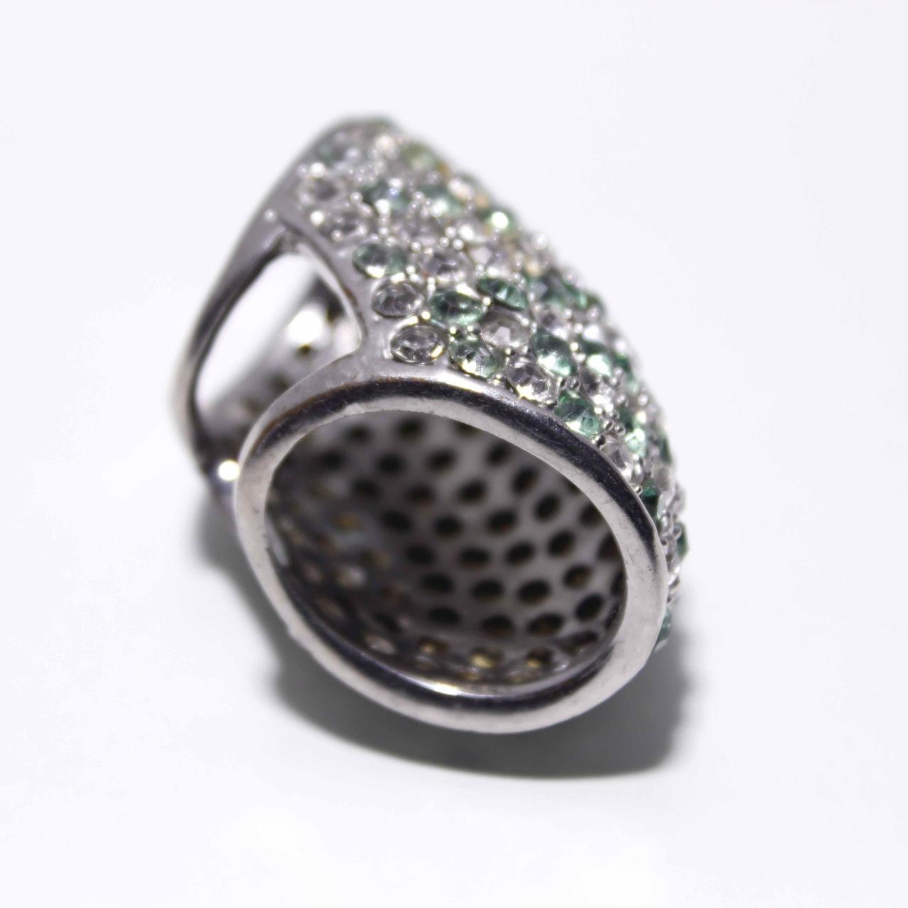 Statement Dome Ring Green Clear Rhinestone Wide Shield Cocktail