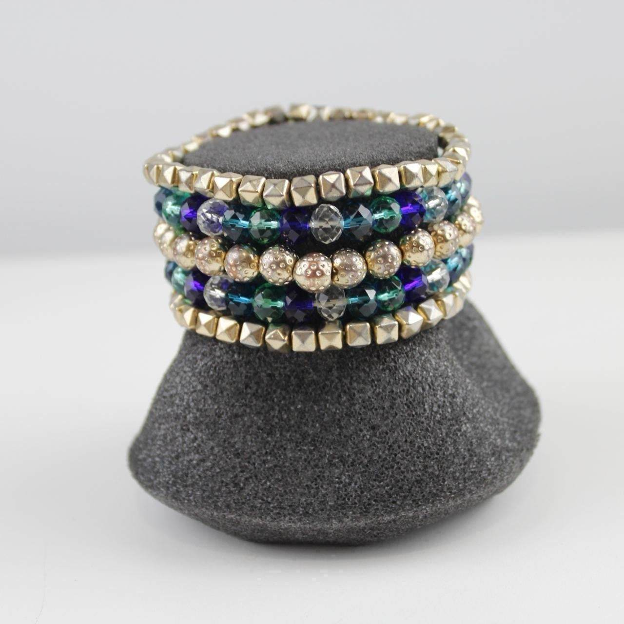 Sparkly Multi-Strand Stretch Bracelet - Blue, Green & Gold - Stacked