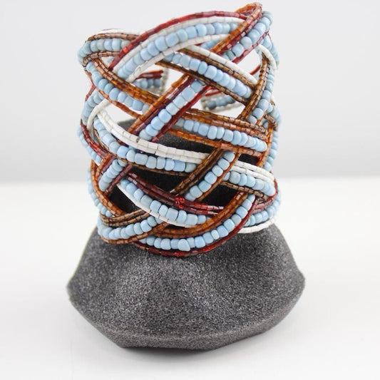Woven Beaded Cuff Bracelet Multicolor Seed Bead Wide Statement Boho Jewelry