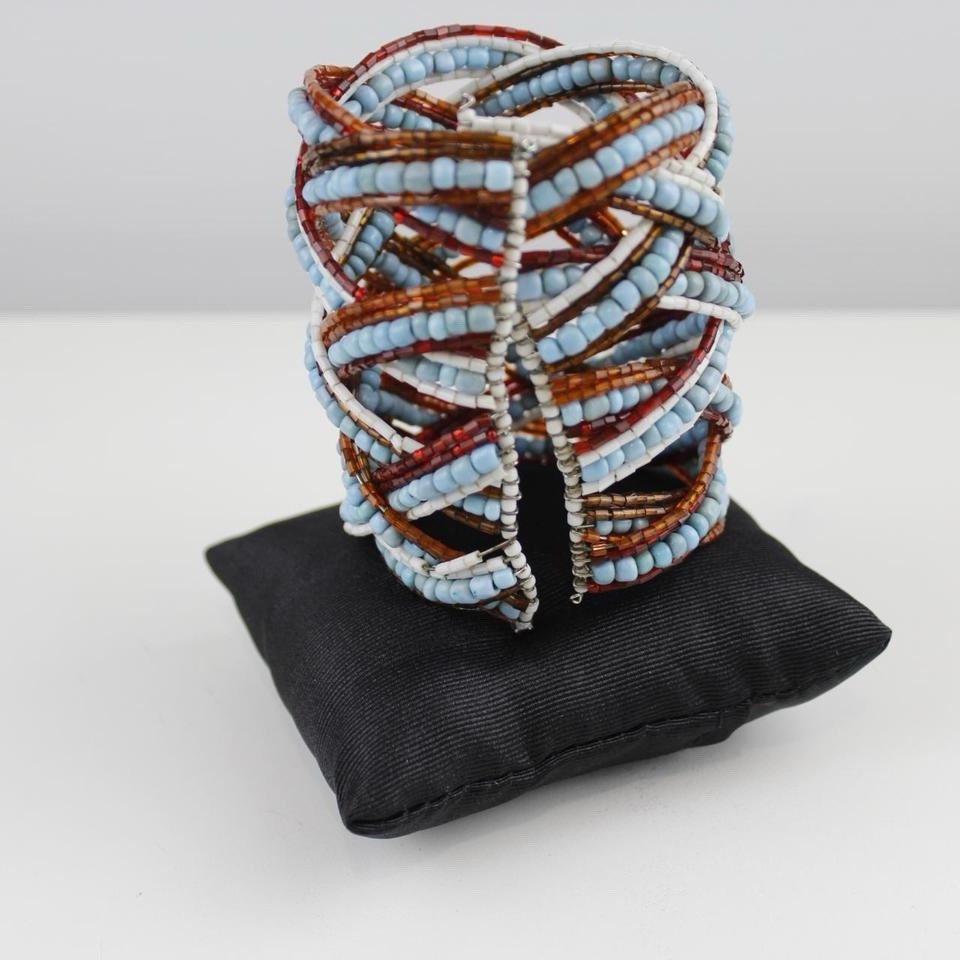 Woven Beaded Cuff Bracelet Multicolor Seed Bead Wide Statement Boho Jewelry
