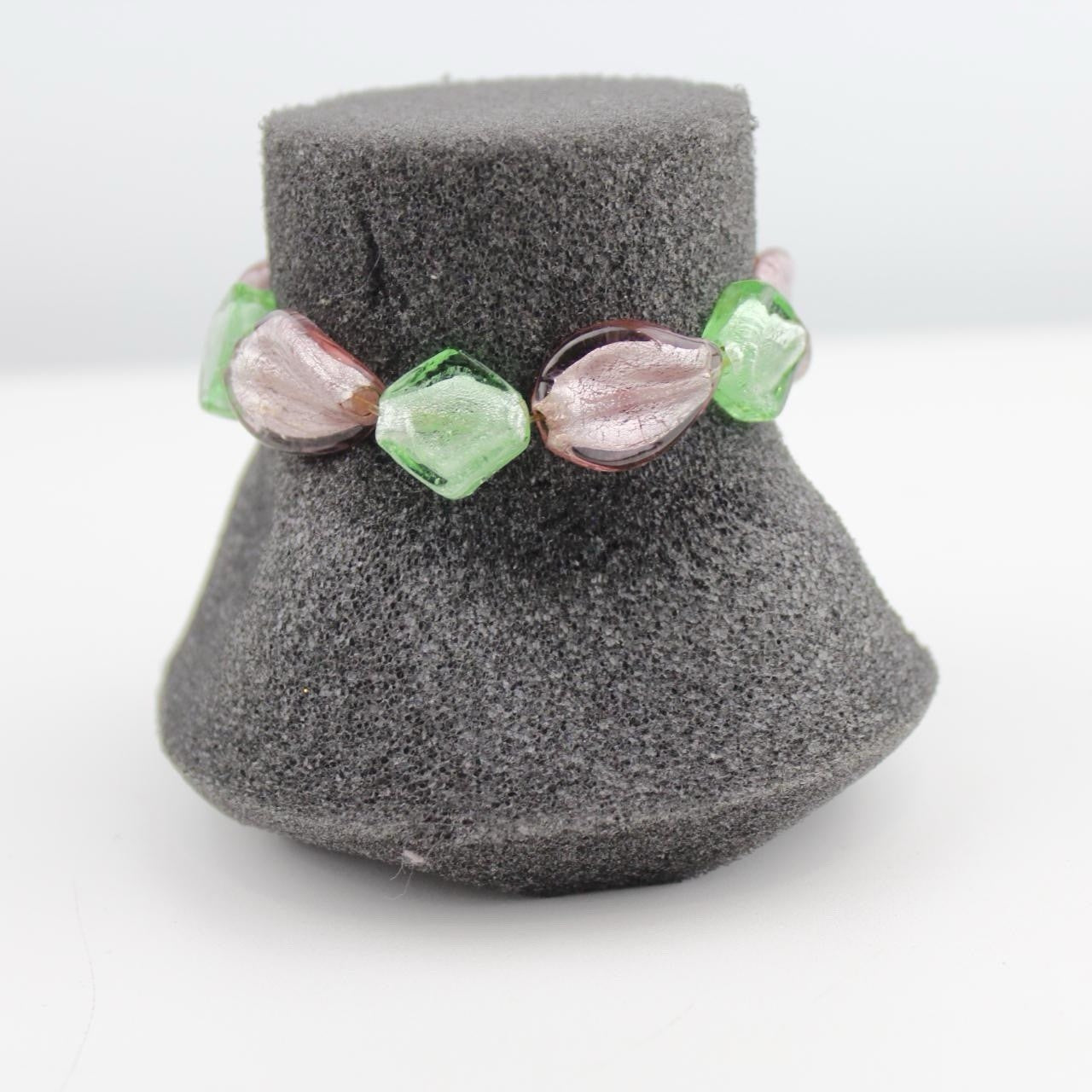 Faceted Glass Bead Bracelet Green Pink Metallic Sheen Vibrant Contemporary