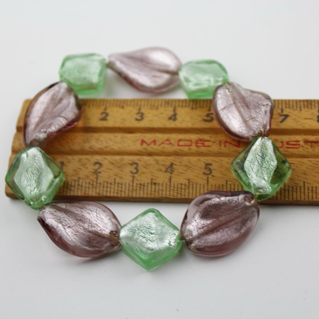 Faceted Glass Bead Bracelet Green Pink Metallic Sheen Vibrant Contemporary