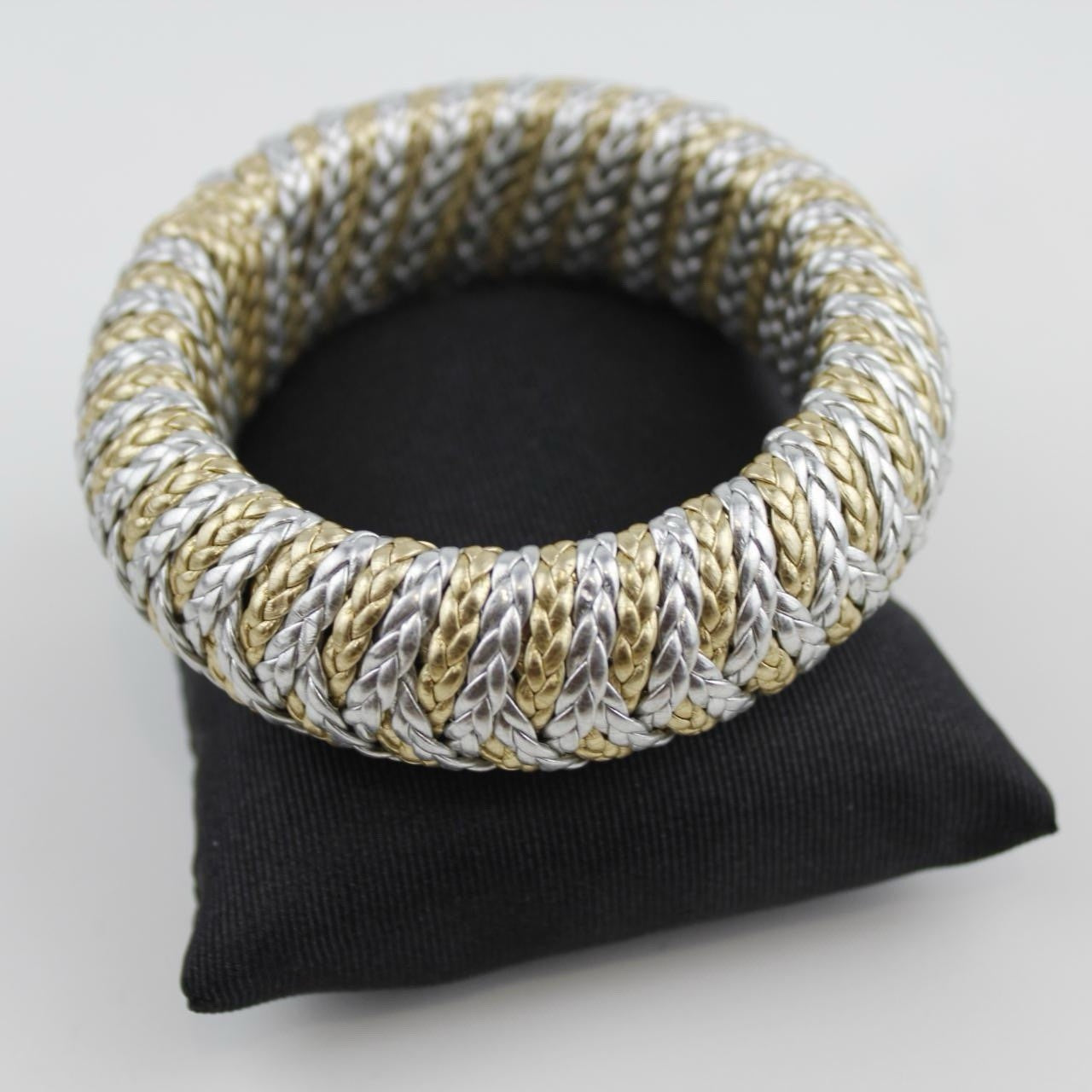 Woven Bangle Bracelet Silver Gold Tone Braided Adjustable Jewelry Fashion