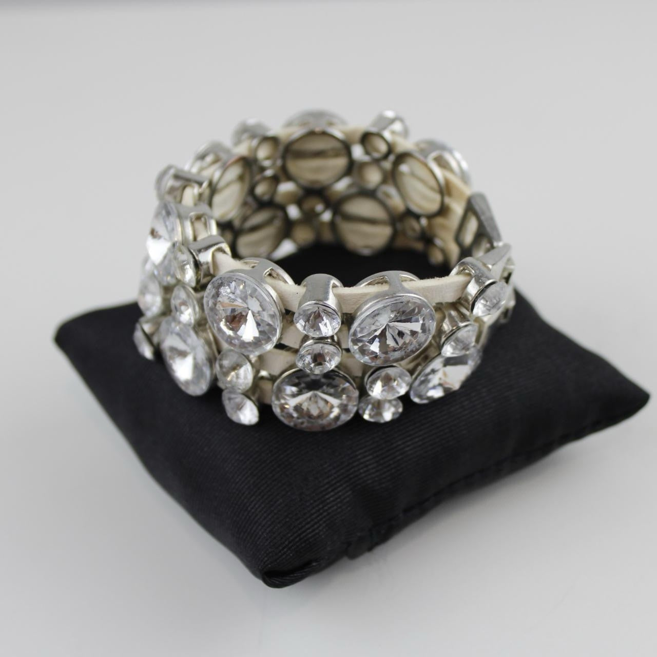 Glamorous Clear Rhinestone Bracelet - Chunky Stretch Cuff