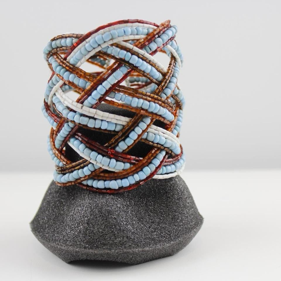 Woven Beaded Cuff Bracelet Multicolor Seed Bead Wide Statement Boho Jewelry