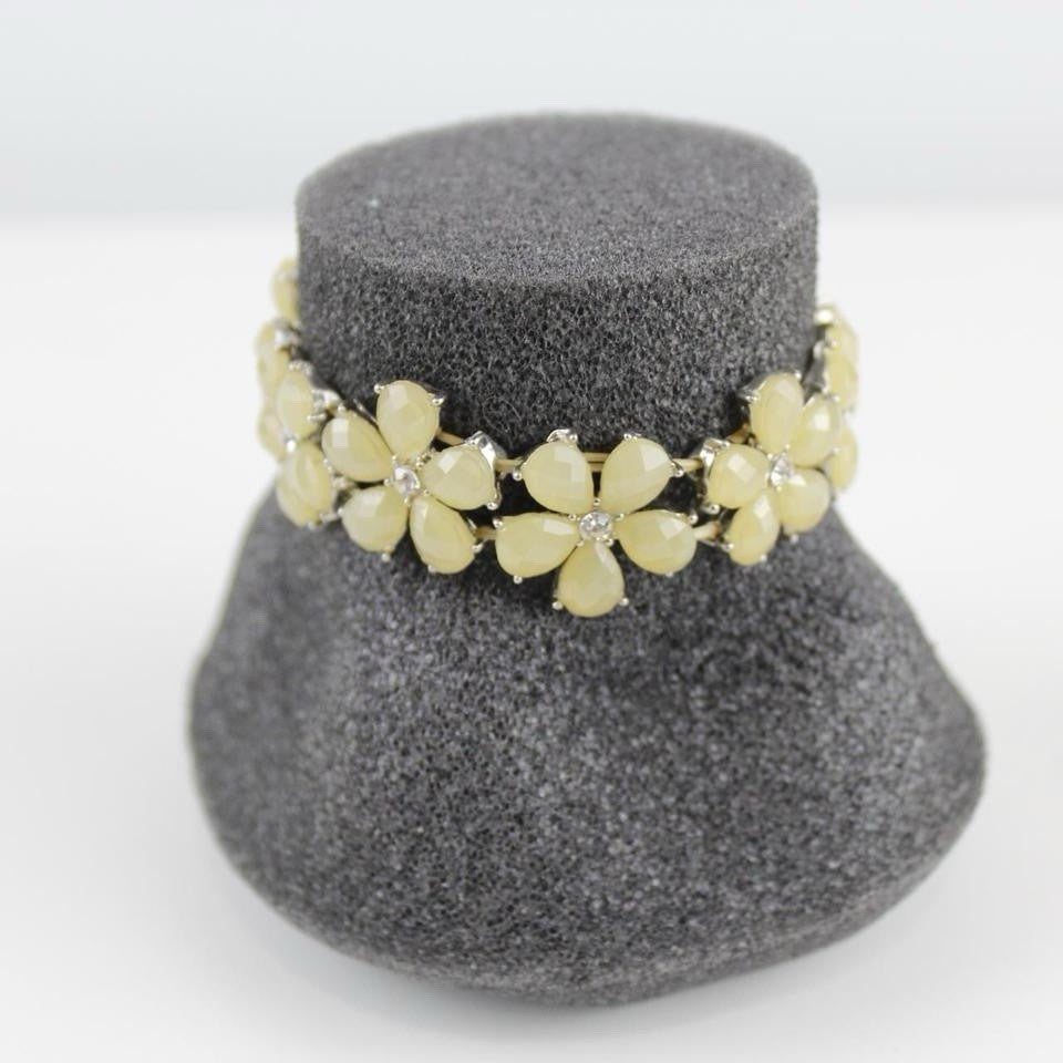 Yellow Rhinestone Flower Bracelet - Silver-Tone - Elegant Jewelry - Special Occ