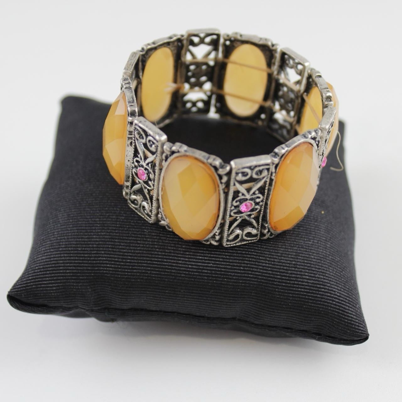 Glass Stone Stretch Bracelet - Yellow Oval Facets