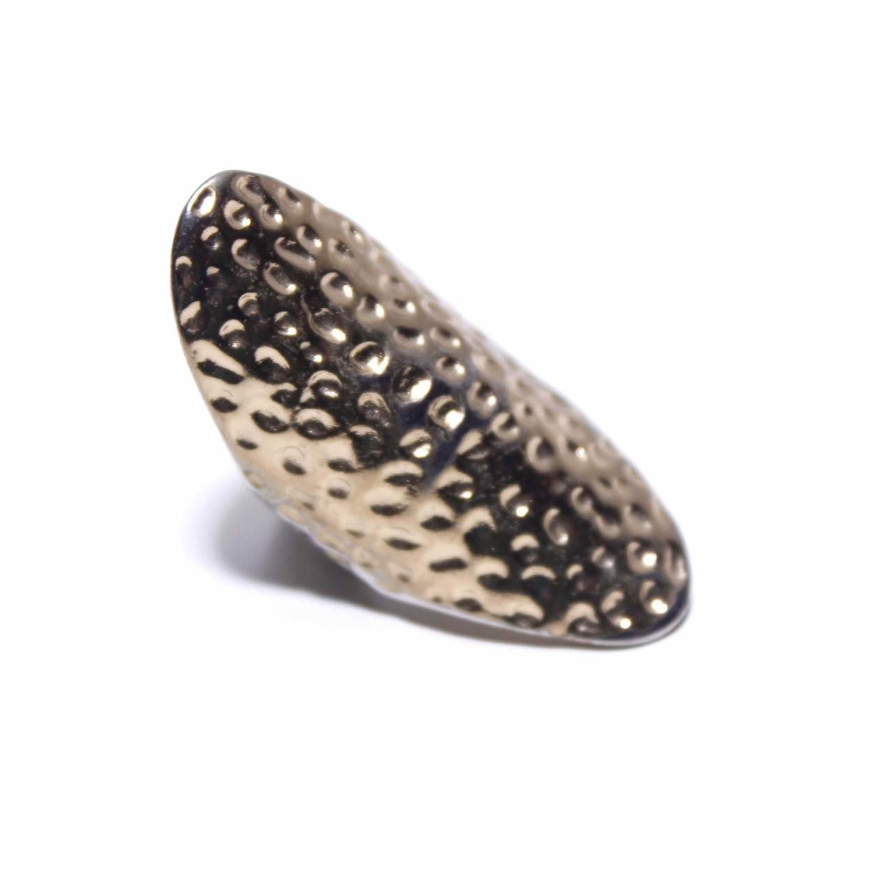 Hammered Gold Tone Elongated Oval Shield Statement Ring Boho