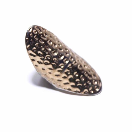 Hammered Gold Tone Elongated Oval Shield Statement Ring Boho