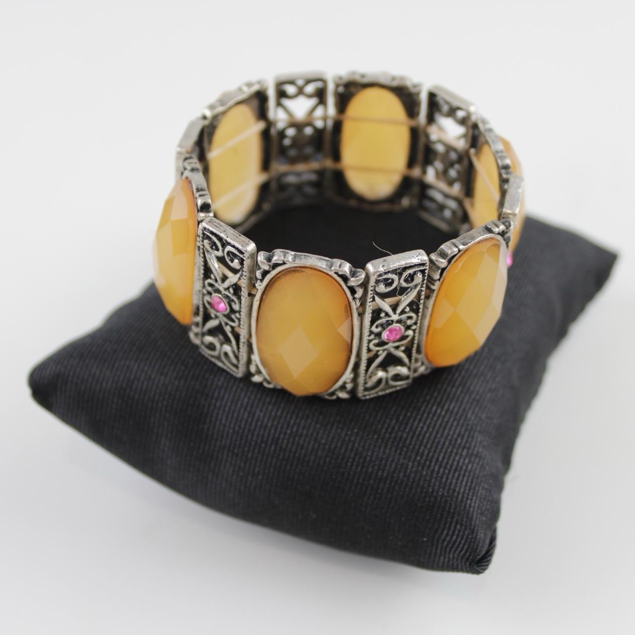 Glass Stone Stretch Bracelet - Yellow Oval Facets