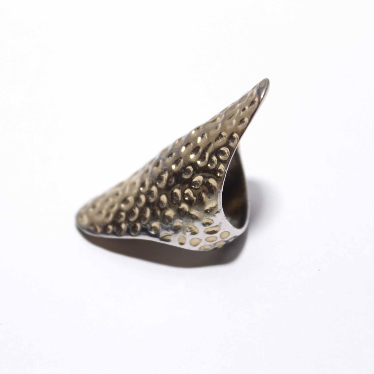 Hammered Gold Tone Elongated Oval Shield Statement Ring Boho