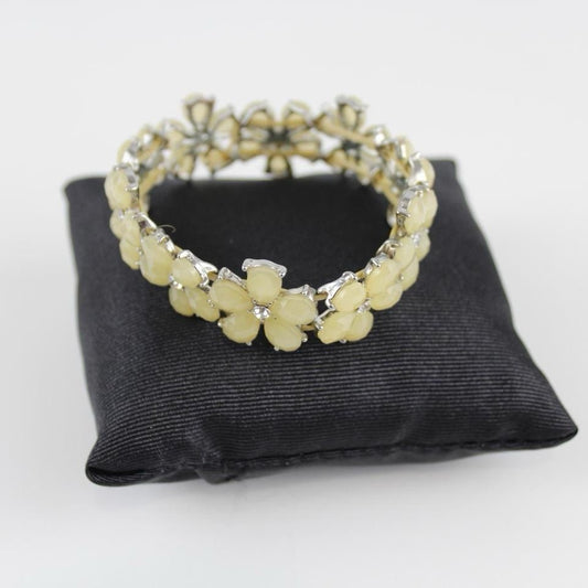Yellow Rhinestone Flower Bracelet - Silver-Tone - Elegant Jewelry - Special Occ