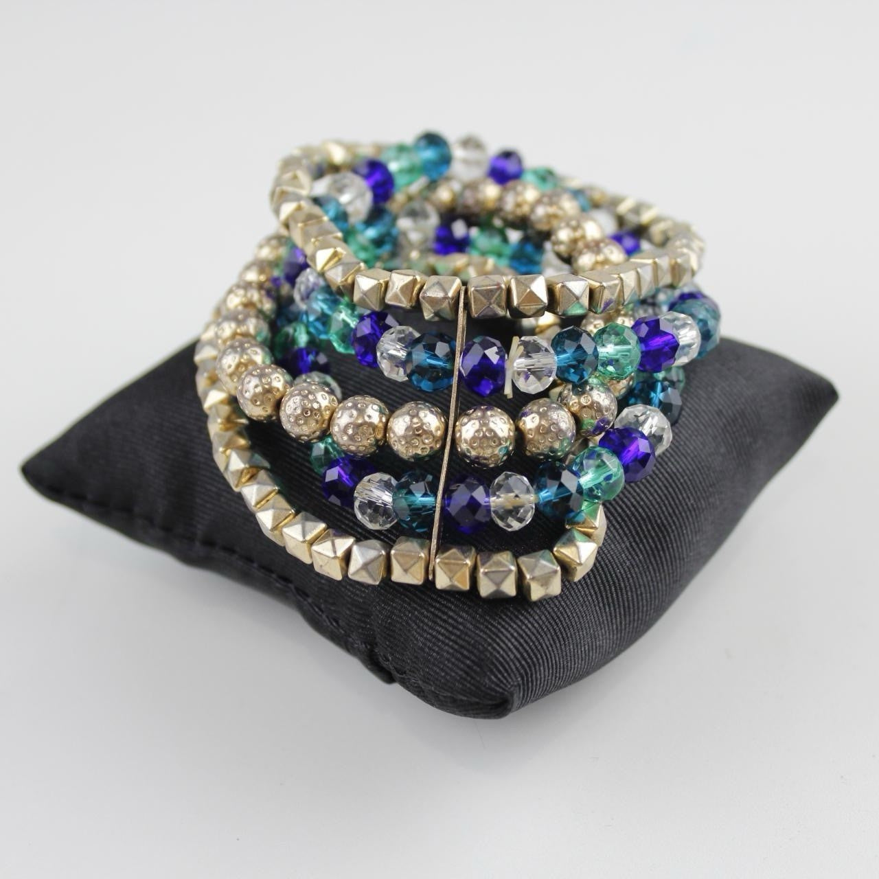 Sparkly Multi-Strand Stretch Bracelet - Blue, Green & Gold - Stacked
