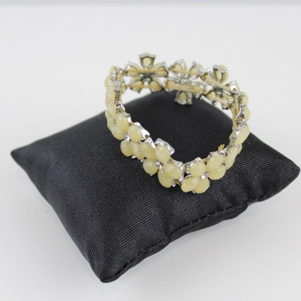 Yellow Rhinestone Flower Bracelet - Silver-Tone - Elegant Jewelry - Special Occ