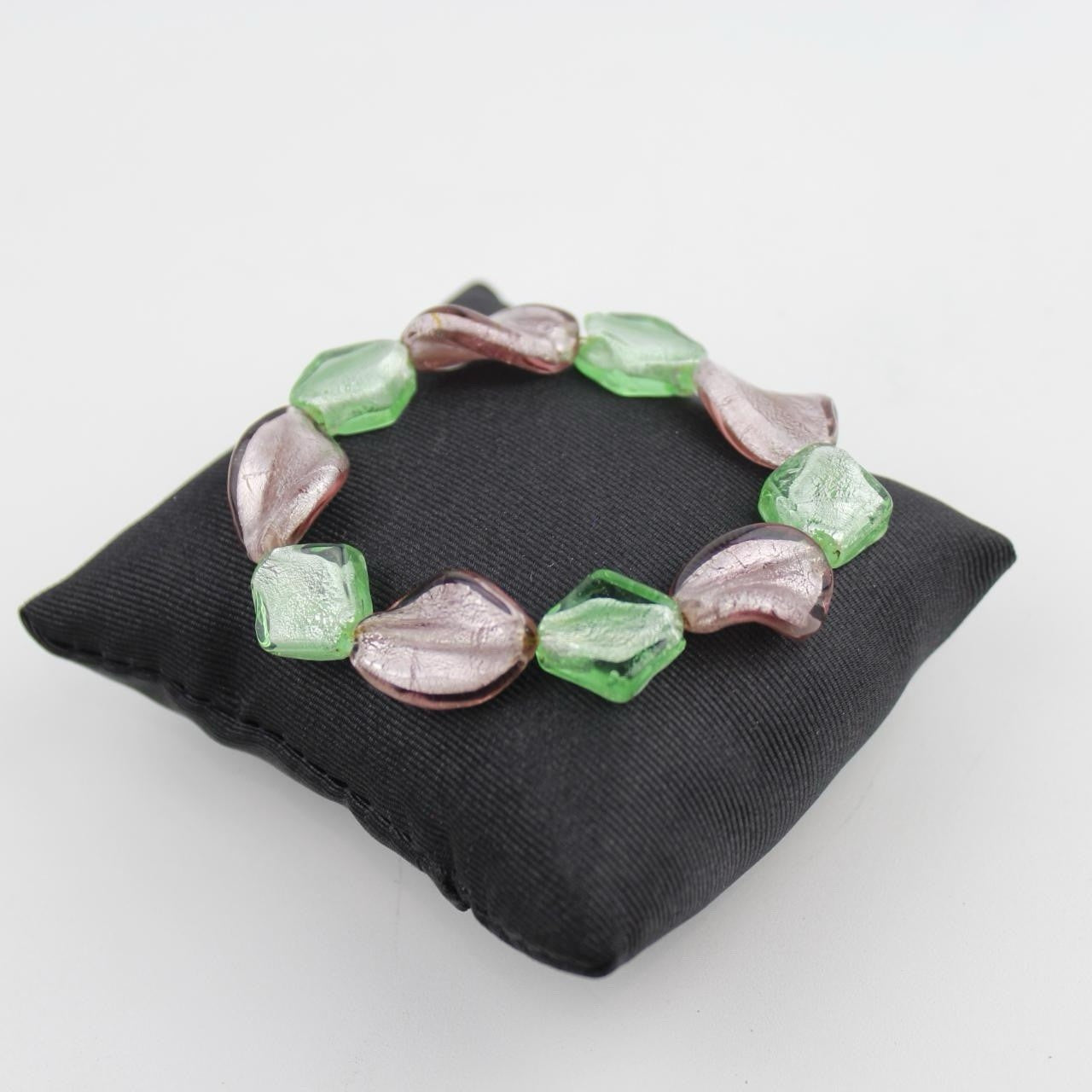 Faceted Glass Bead Bracelet Green Pink Metallic Sheen Vibrant Contemporary
