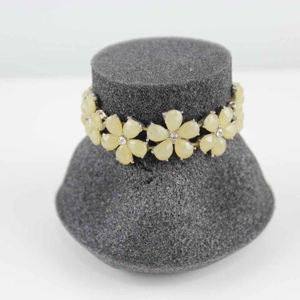 Yellow Rhinestone Flower Bracelet - Silver-Tone - Elegant Jewelry - Special Occ