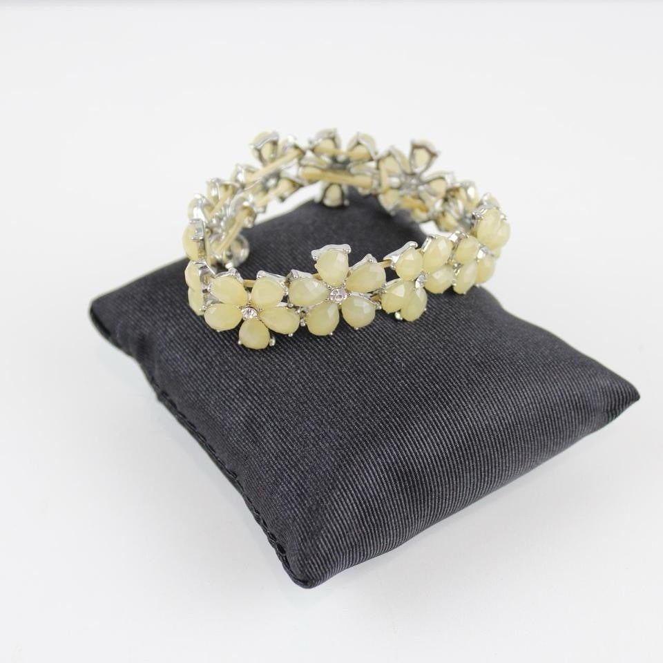 Yellow Rhinestone Flower Bracelet - Silver-Tone - Elegant Jewelry - Special Occ