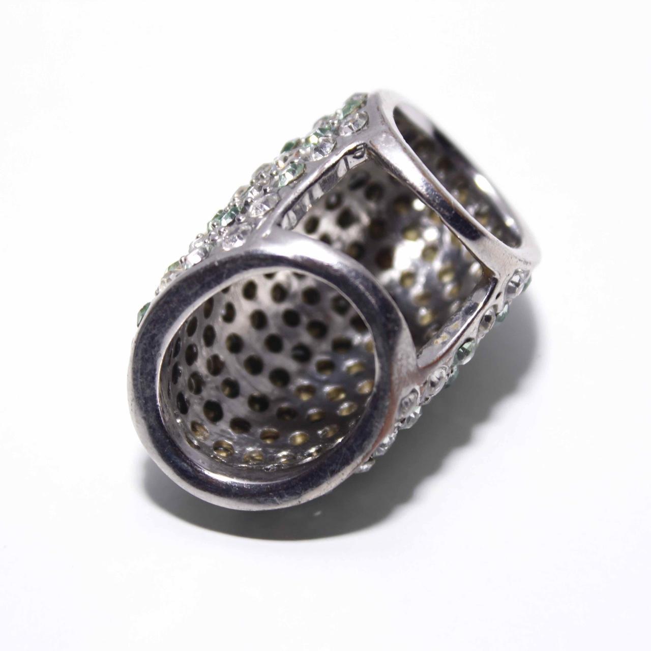 Statement Dome Ring Green Clear Rhinestone Wide Shield Cocktail