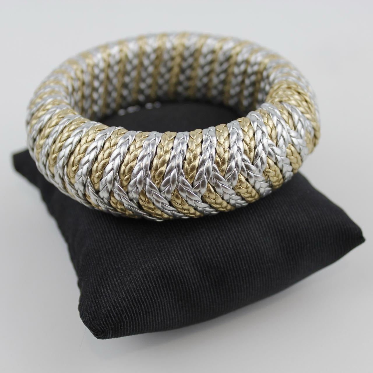 Woven Bangle Bracelet Silver Gold Tone Braided Adjustable Jewelry Fashion
