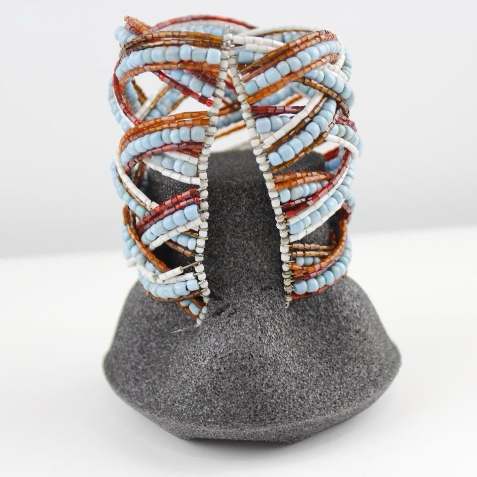 Woven Beaded Cuff Bracelet Multicolor Seed Bead Wide Statement Boho Jewelry