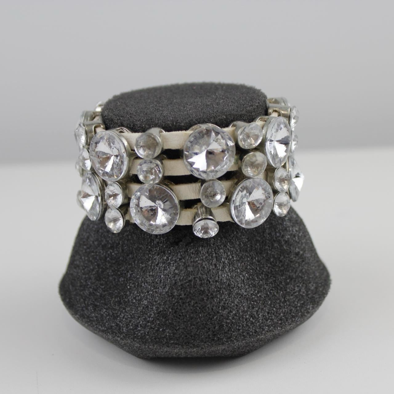 Glamorous Clear Rhinestone Bracelet - Chunky Stretch Cuff