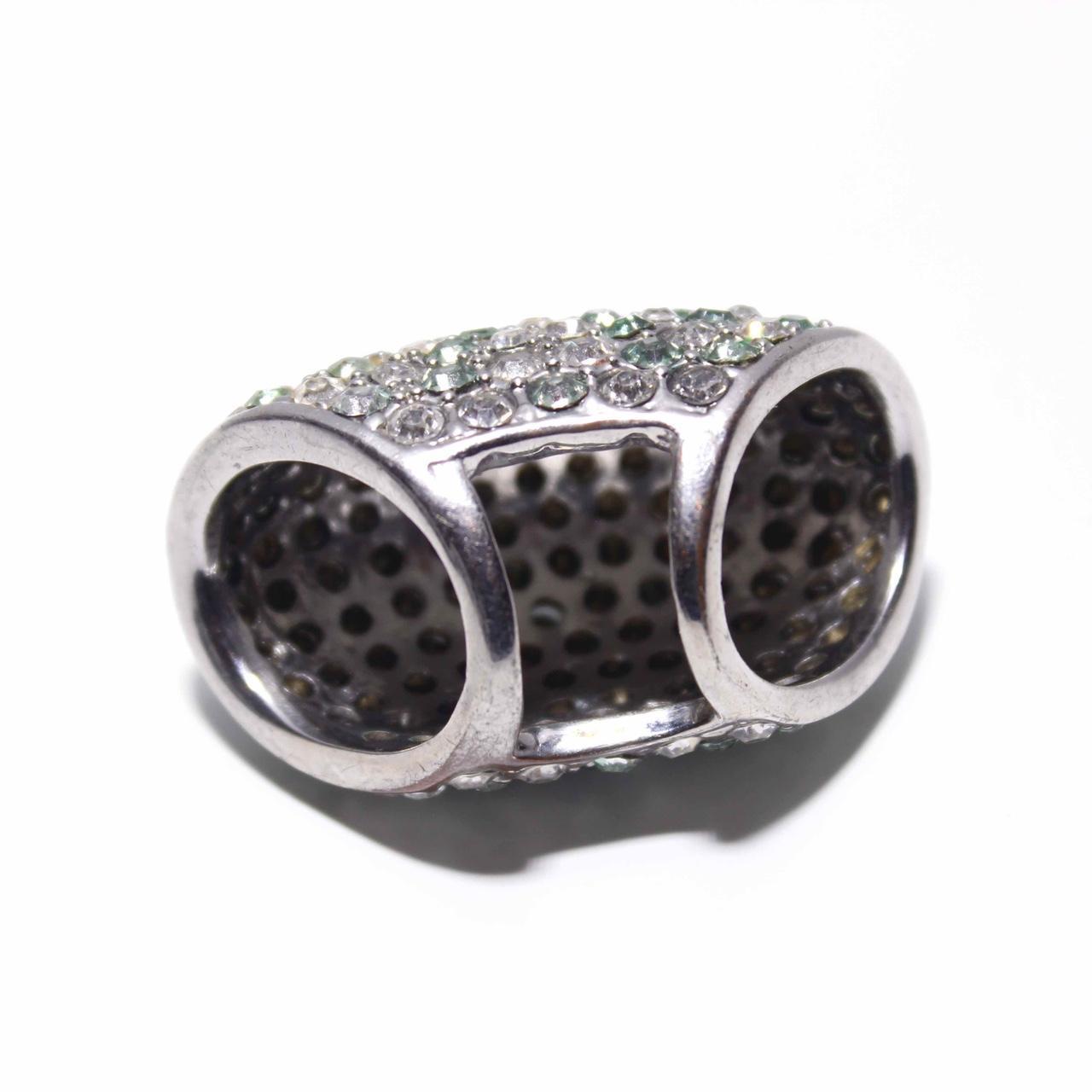 Statement Dome Ring Green Clear Rhinestone Wide Shield Cocktail