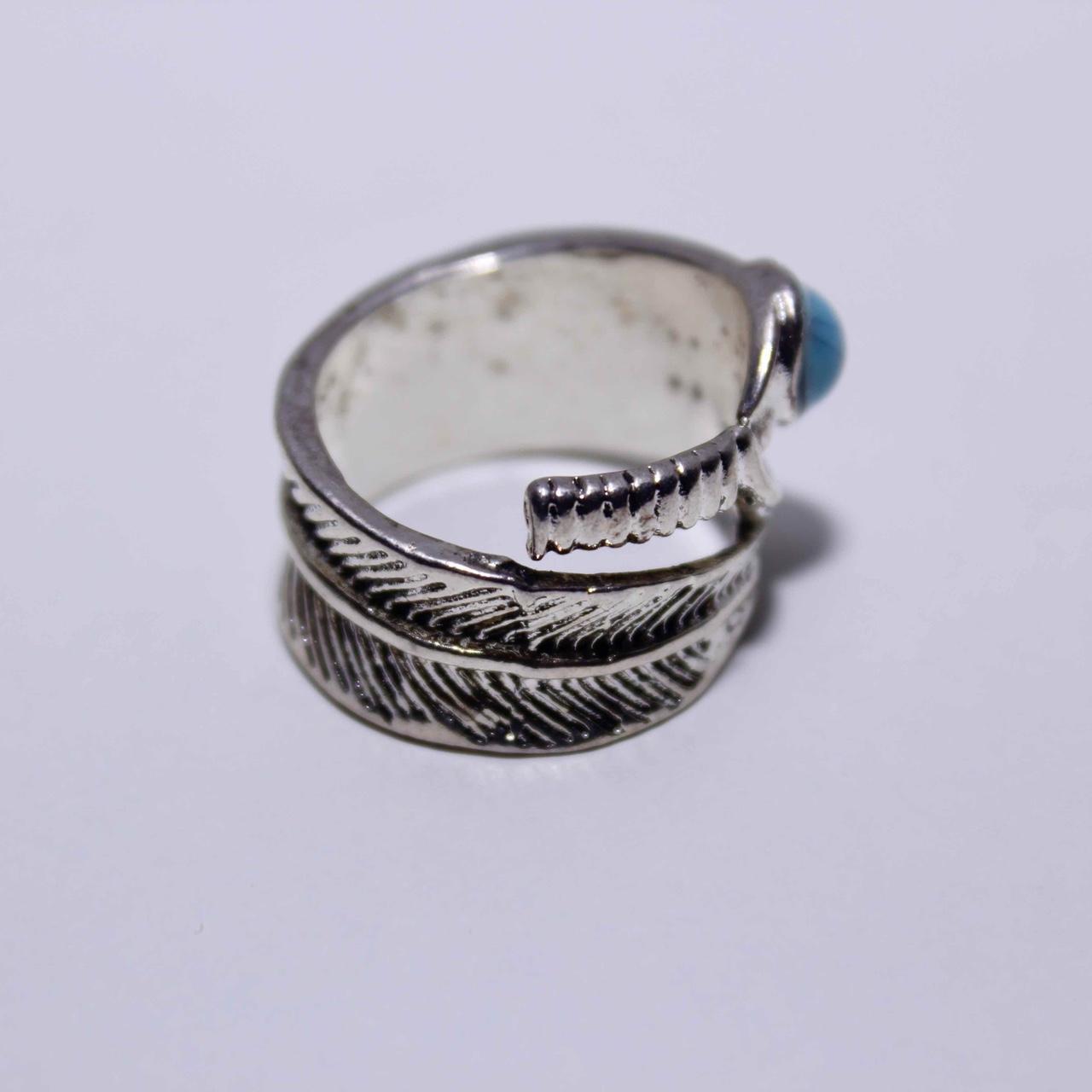 Silver Tone Turquoise Feather Statement Ring Jewellery Fashion