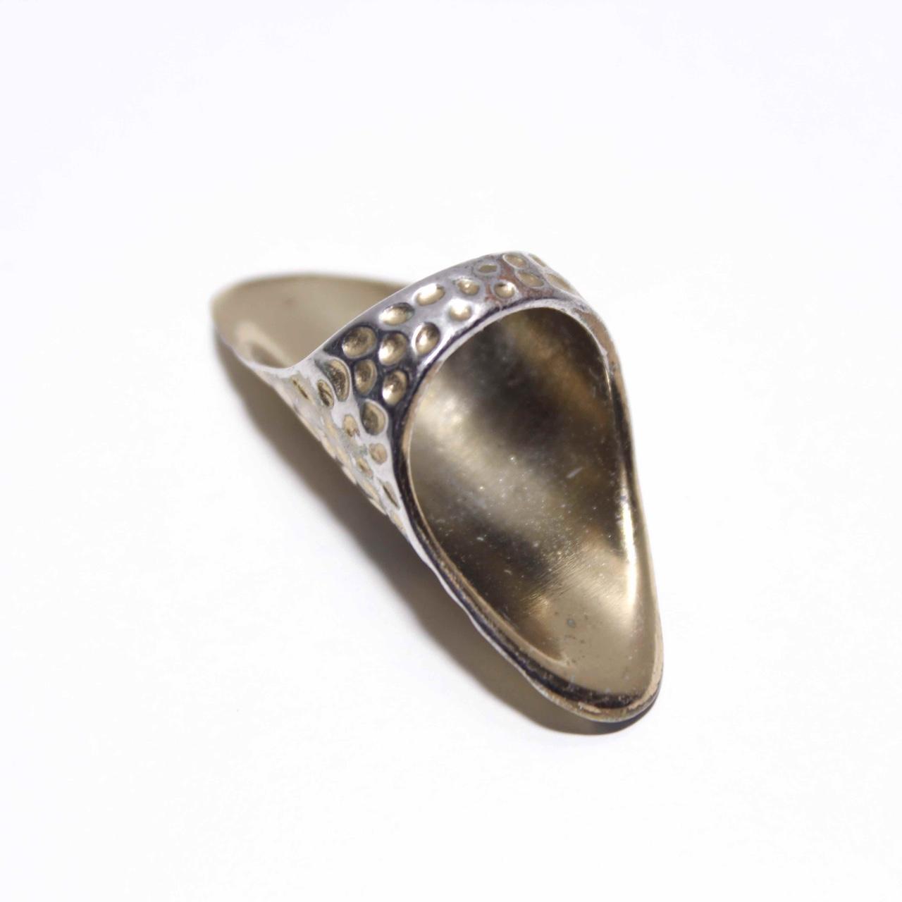 Hammered Gold Tone Elongated Oval Shield Statement Ring Boho
