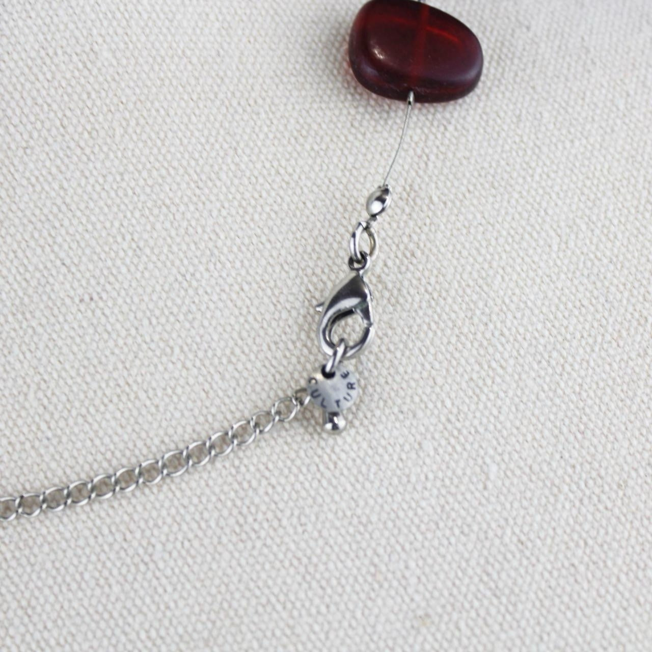 Red Bead Necklace Irregular Shape Deep Red Glass Single Strand Minimalist