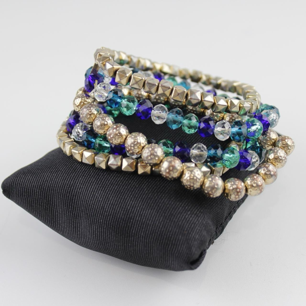 Sparkly Multi-Strand Stretch Bracelet - Blue, Green & Gold - Stacked