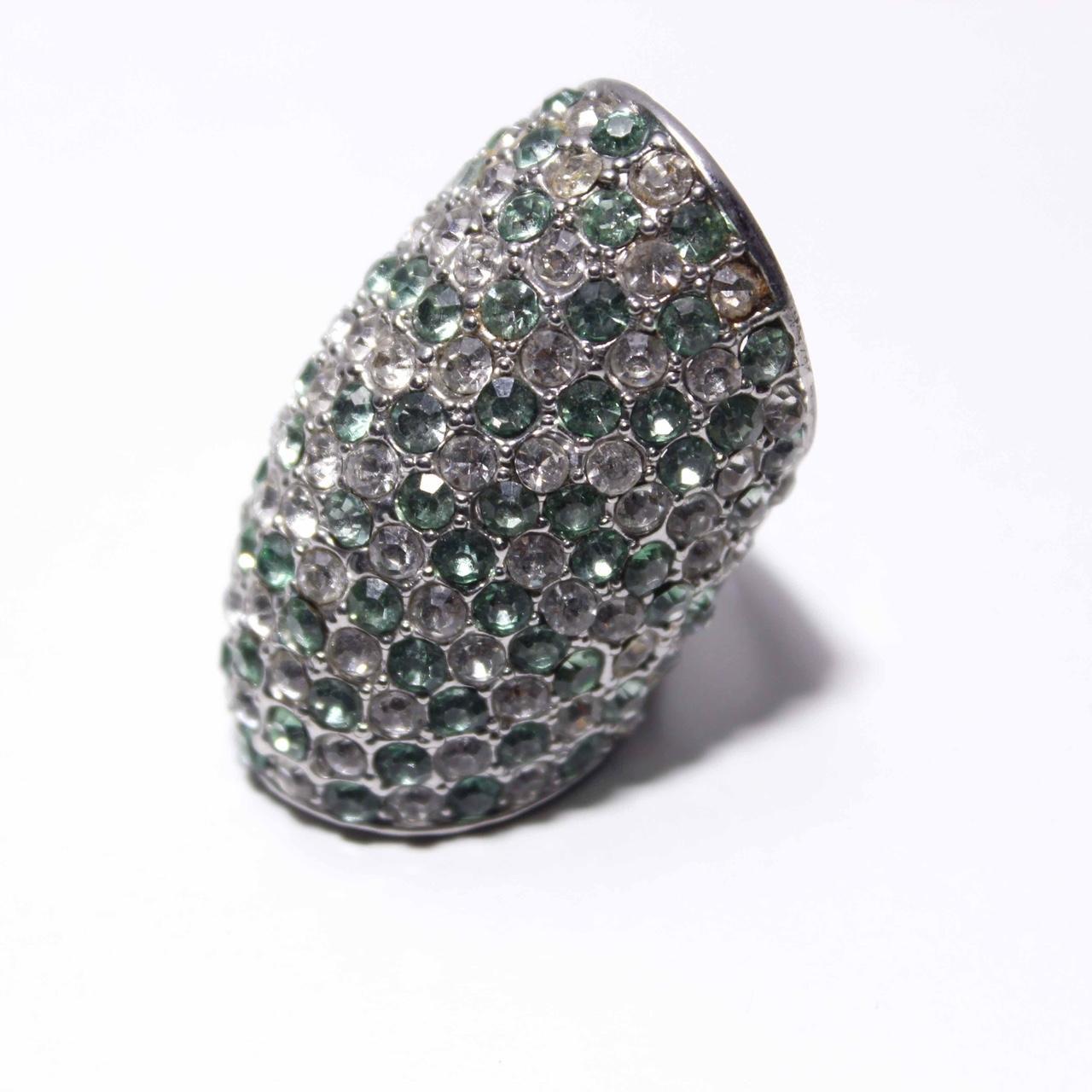 Statement Dome Ring Green Clear Rhinestone Wide Shield Cocktail