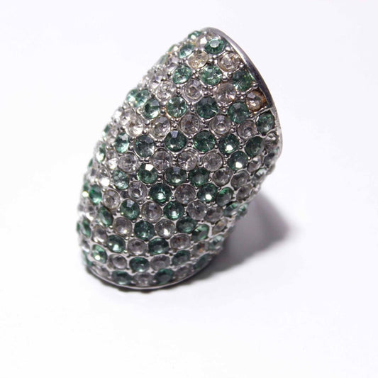 Statement Dome Ring Green Clear Rhinestone Wide Shield Cocktail