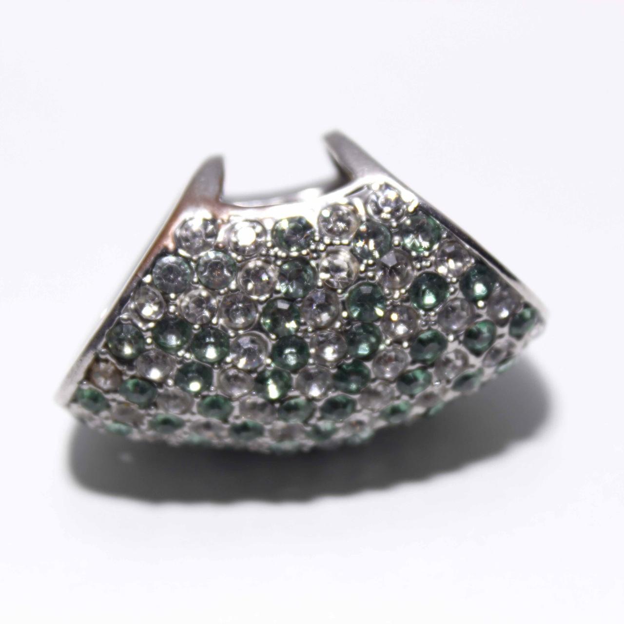 Statement Dome Ring Green Clear Rhinestone Wide Shield Cocktail